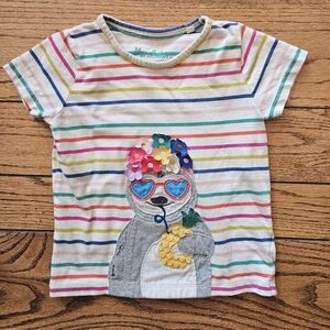 Mini Boden Striped Tee with Sloth and Pineapple 3-4Y 3T Rainbow